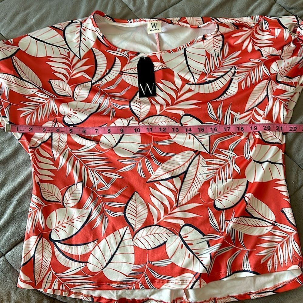 Floral Print Orange White Leaf Summer Palm Top Blouse Short Wrapper Small S NWT - Picture 9 of 9